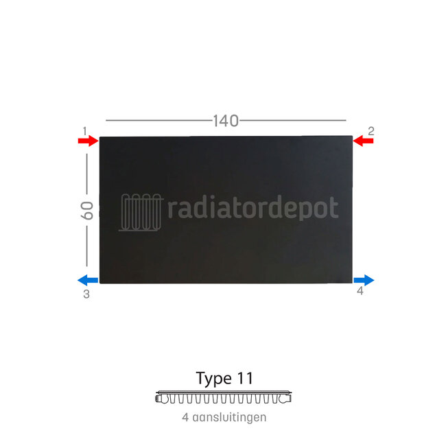 H60 x B140 T11 - Paneelradiator C4 vlakke voorzijde Mat Zwart
