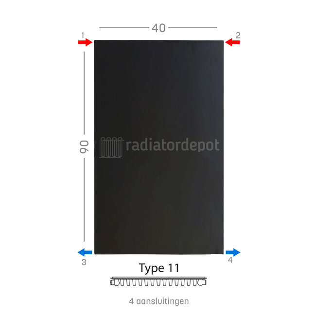 H90 x B40 T11 - Paneelradiator C4 vlakke voorzijde Mat Zwart