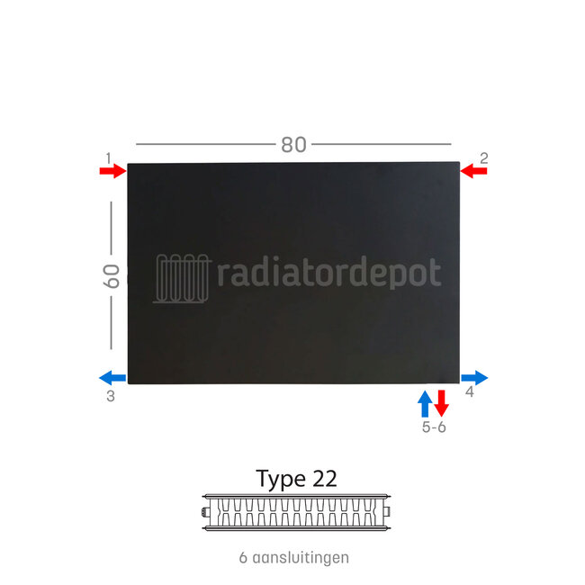 H60 x B80 T22 - Paneelradiator C6 vlakke voorzijde Mat Zwart