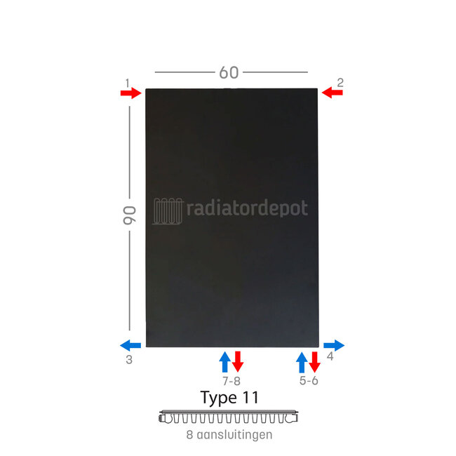 H90 x B60 T11 - Paneelradiator C8 vlakke voorzijde Mat Zwart
