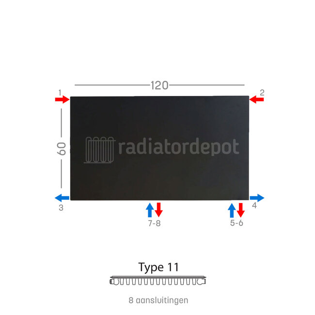 H60 x B120 T11 - Paneelradiator C8 vlakke voorzijde Mat Zwart
