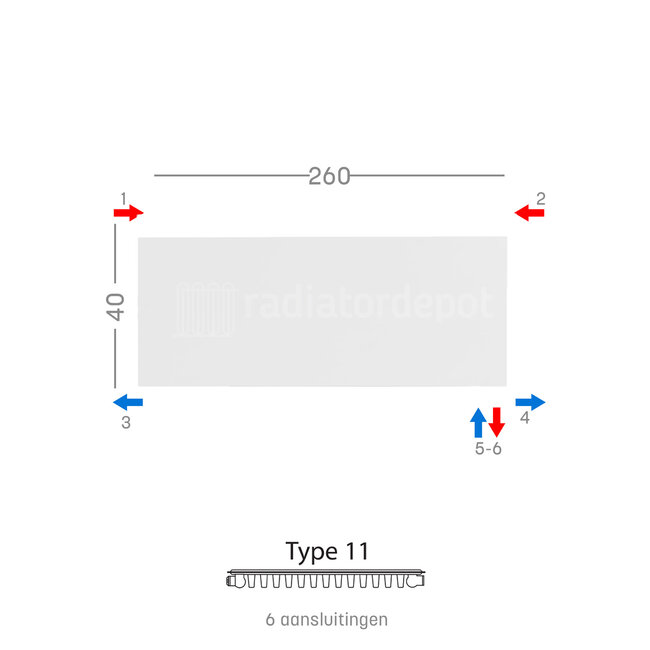 H40 x B260 T11 - Paneelradiator C6 vlakke voorzijde Wit