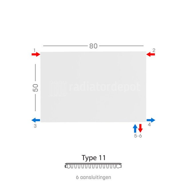 H50 x B80 T11 - Paneelradiator C6 vlakke voorzijde Wit