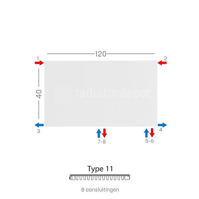 H40 x B120 T11 - Paneelradiator C8 vlakke voorzijde Wit