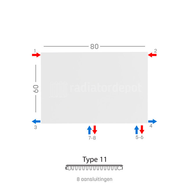 H60 x B80 T11 - Paneelradiator C8 vlakke voorzijde Wit