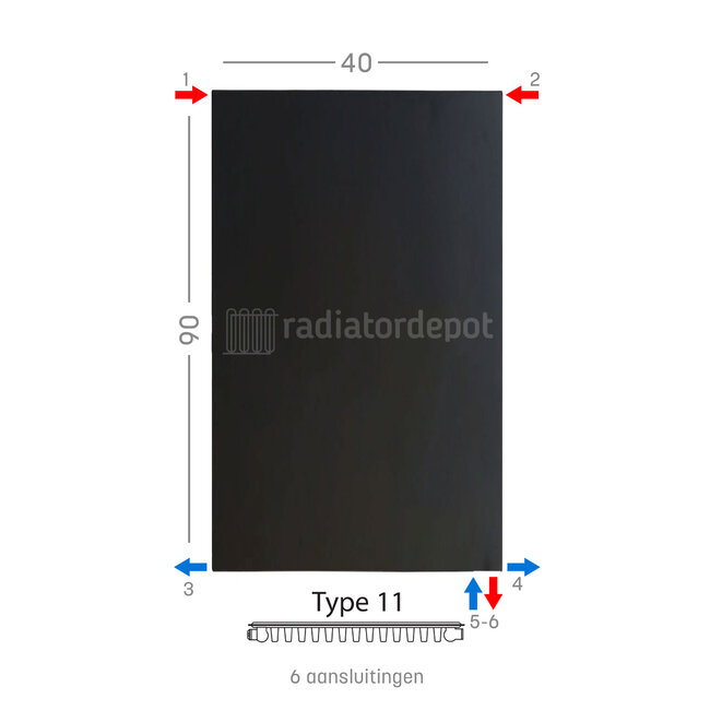 H90 x B40 T11 - Paneelradiator C6 vlakke voorzijde Mat Zwart