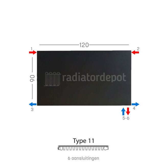 H90 x B120 T11 - Paneelradiator C6 vlakke voorzijde Mat Zwart
