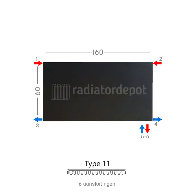 H60 x B160 T11 - Paneelradiator C6 vlakke voorzijde Mat Zwart