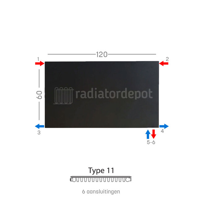 H60 x B120 T11 - Paneelradiator C6 vlakke voorzijde Mat Zwart