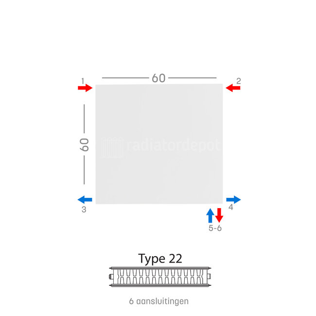 H60 x B60 T22 - Paneelradiator C6 vlakke voorzijde Wit