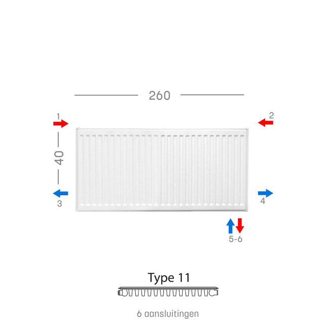 H40 x B260 T11 - Paneelradiator C6 geribbelde voorzijde Wit