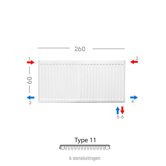 H60 x B260 T11 - Paneelradiator C6 geribbelde voorzijde Wit