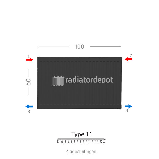 H60 x B100 T11 - Paneelradiator C4 geribbelde voorzijde Mat Zwart