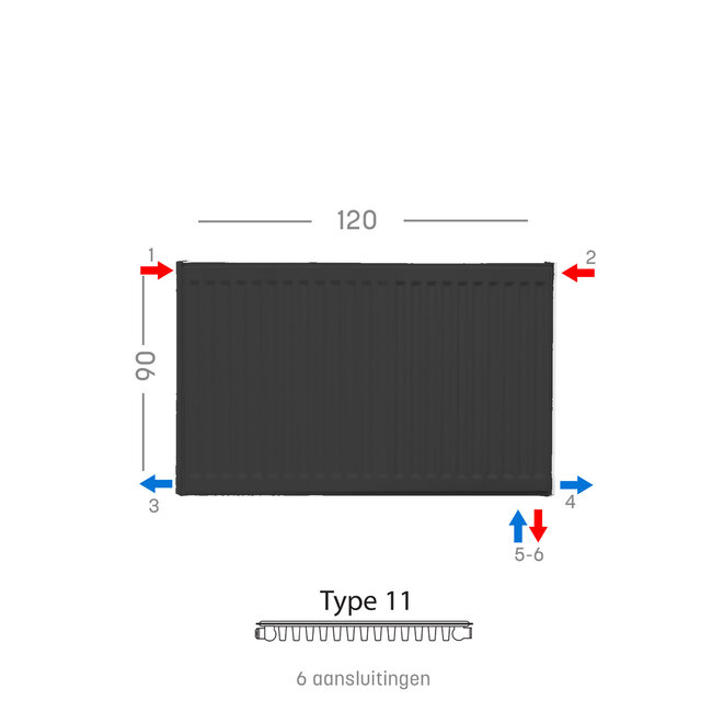 H90 x B120 T11 - Paneelradiator C6 geribbelde voorzijde Mat Zwart
