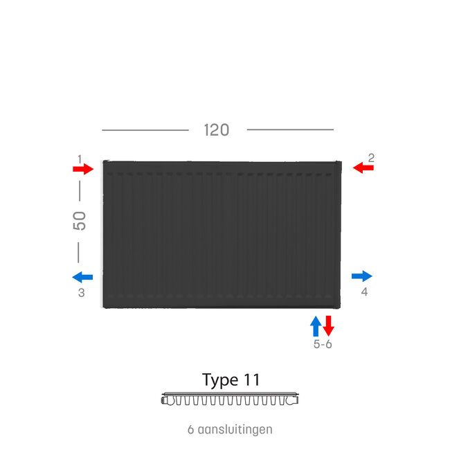 H50 x B120 T11 - Paneelradiator C6 geribbelde voorzijde Mat Zwart