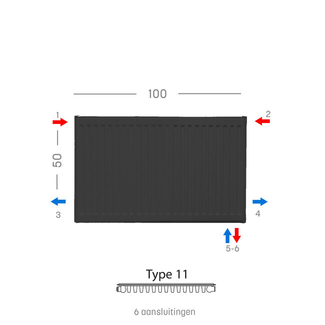 H50 x B100 T11 - Paneelradiator C6 geribbelde voorzijde Mat Zwart