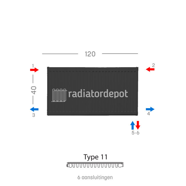 H40 x B120 T11 - Paneelradiator C6 geribbelde voorzijde Mat Zwart