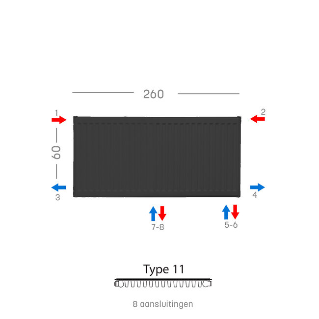 H60 x B260 T11 - Paneelradiator C8 geribbelde voorzijde Mat Zwart