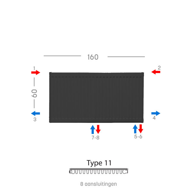 H60 x B160 T11 - Paneelradiator C8 geribbelde voorzijde Mat Zwart