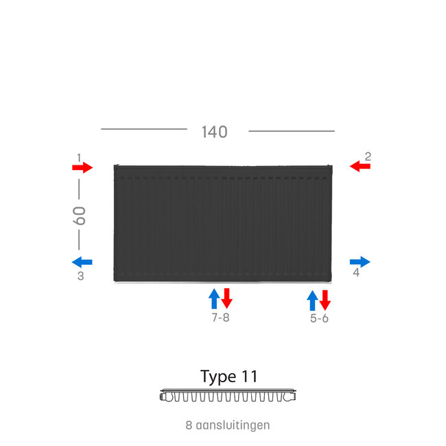 H60 x B140 T11 - Paneelradiator C8 geribbelde voorzijde Mat Zwart