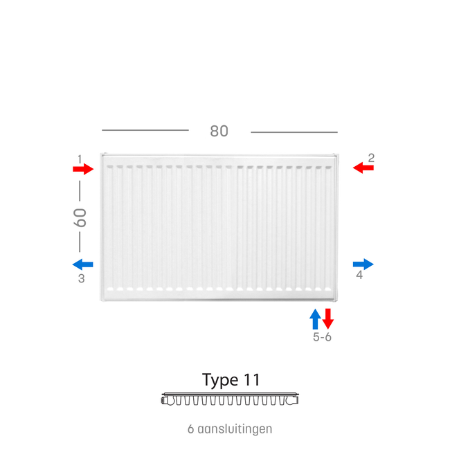 H60 x B80 T11 - Paneelradiator C6 geribbelde voorzijde Wit