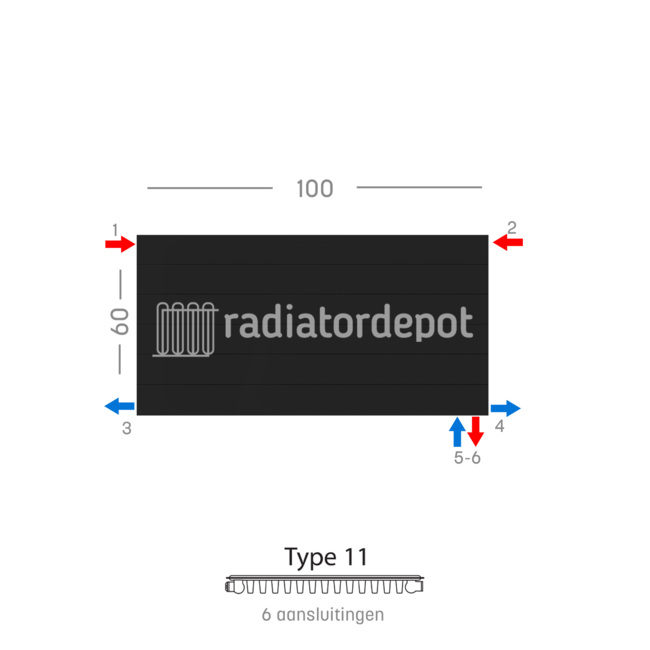 H60 x B100 T11 - Paneelradiator C6 gegroefde voorzijde Mat Zwart