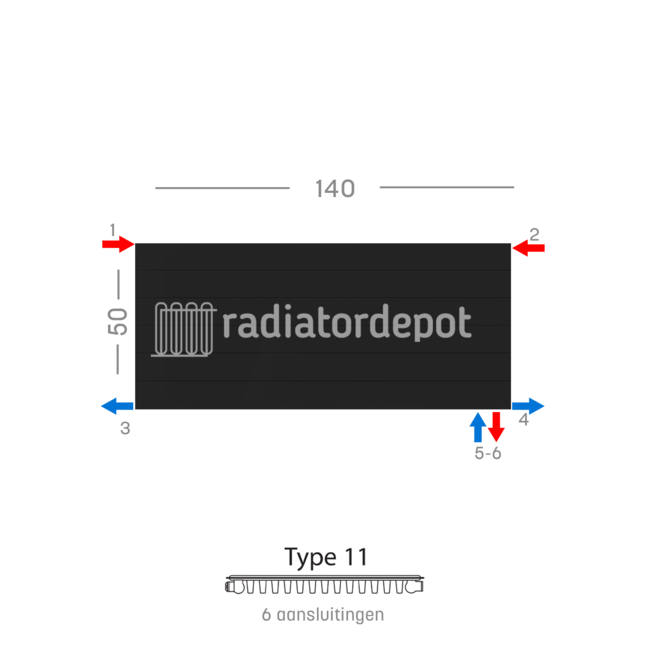 H50 x B140 T11 - Paneelradiator C6 gegroefde voorzijde Mat Zwart