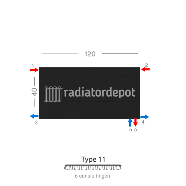 H40 x B120 T11 - Paneelradiator C6 gegroefde voorzijde Mat Zwart