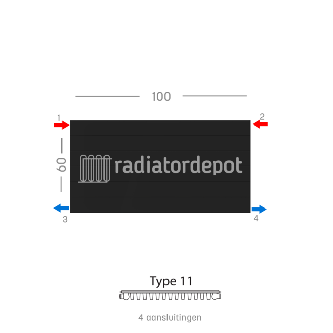 H60 x B100 T11 - Paneelradiator C4 gegroefde voorzijde Mat Zwart