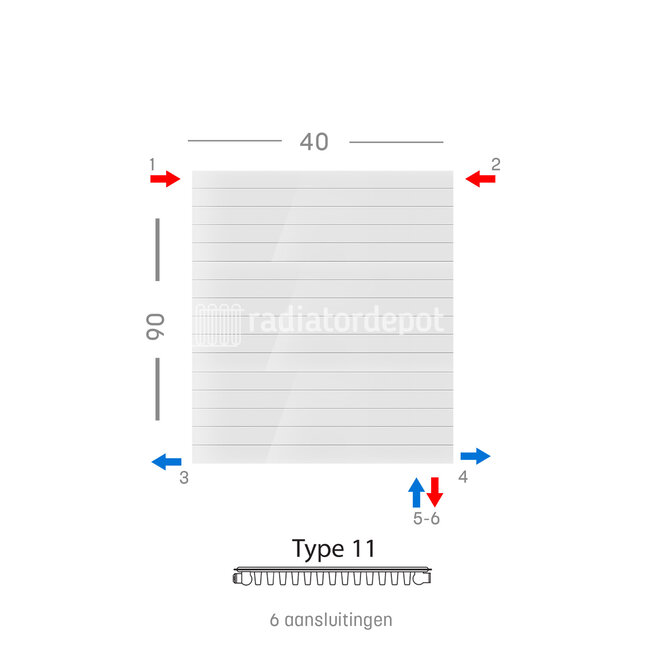 H90 x B40 T11 - Paneelradiator C6 gegroefde voorzijde Wit