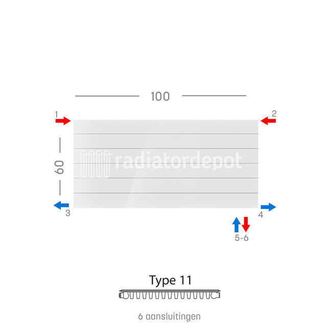H60 x B100 T11 - Paneelradiator C6 gegroefde voorzijde Wit