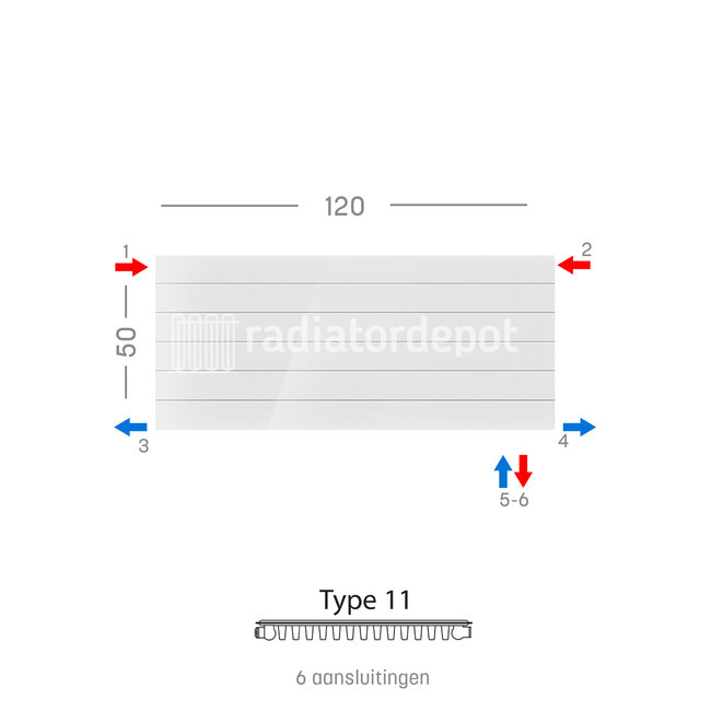 H50 x B120 T11 - Paneelradiator C6 gegroefde voorzijde Wit
