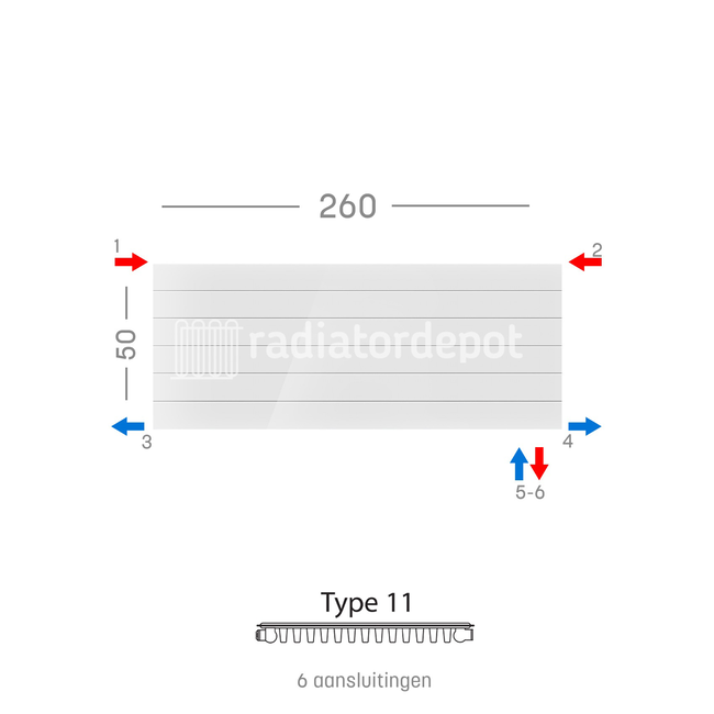 H50 x B260 T11 - Paneelradiator C6 gegroefde voorzijde Wit