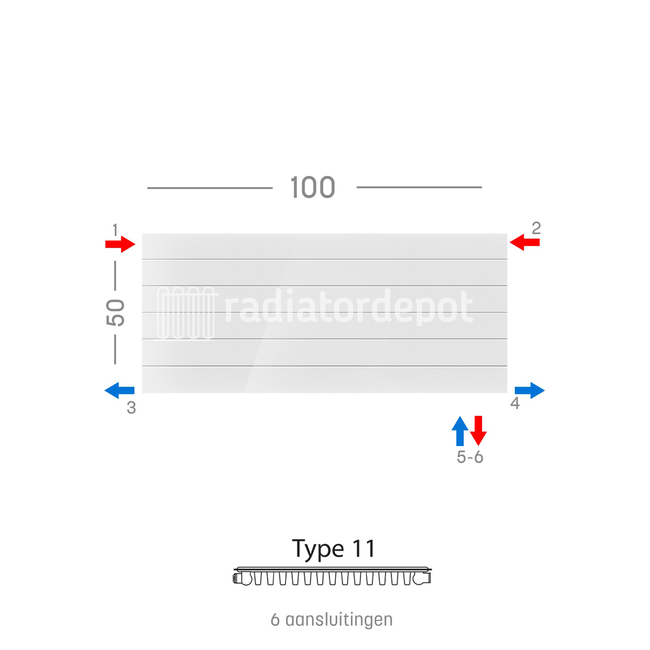 H50 x B100 T11 - Paneelradiator C6 gegroefde voorzijde Wit
