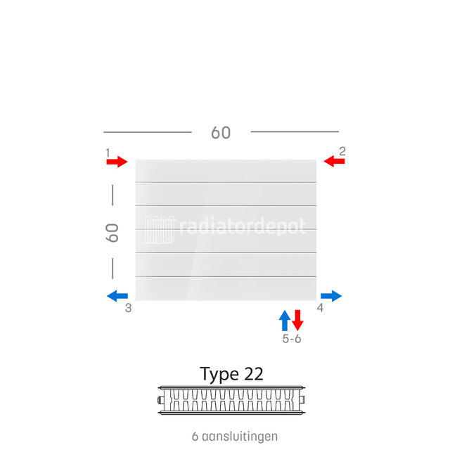 H60 x B60 T22 - Paneelradiator C6 gegroefde voorzijde Wit