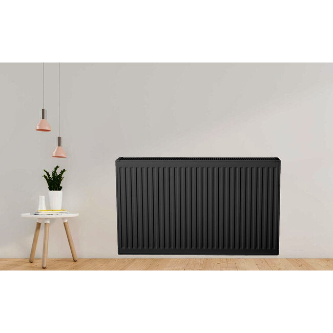 H60 x B220 T11 - Paneelradiator C8 geribbelde voorzijde Mat Zwart