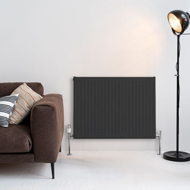 H30 x B220 T22 - Paneelradiator C4 geribbelde voorzijde Mat Zwart