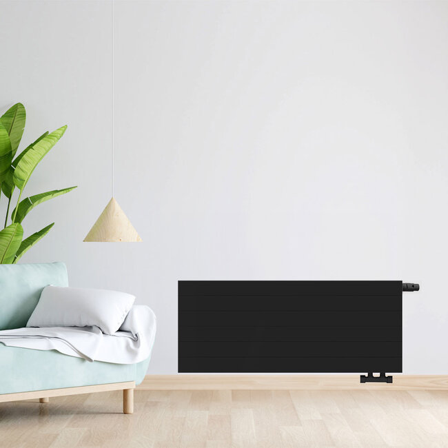 H50 x B100 T22 - Paneelradiator C6 gegroefde voorzijde Mat Zwart