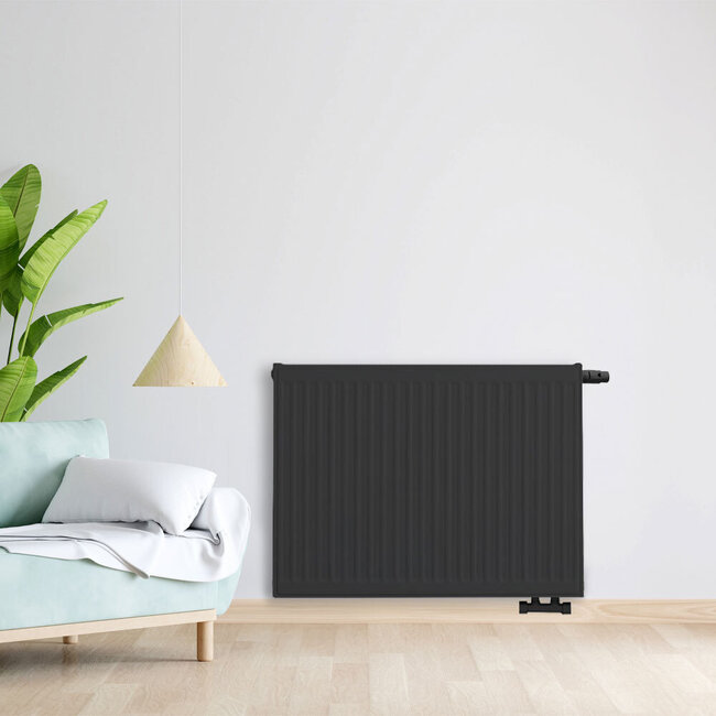 H40 x B220 T22 - Paneelradiator C6 geribbelde voorzijde Mat Zwart