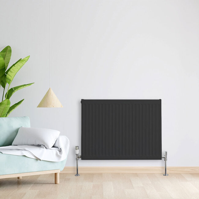 H60 x B260 T22 - Paneelradiator C4 geribbelde voorzijde Mat Zwart