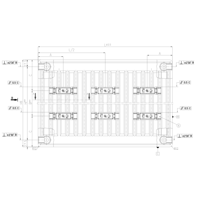 H30 x B220 T22 - Paneelradiator C4 gegroefde voorzijde Mat Zwart