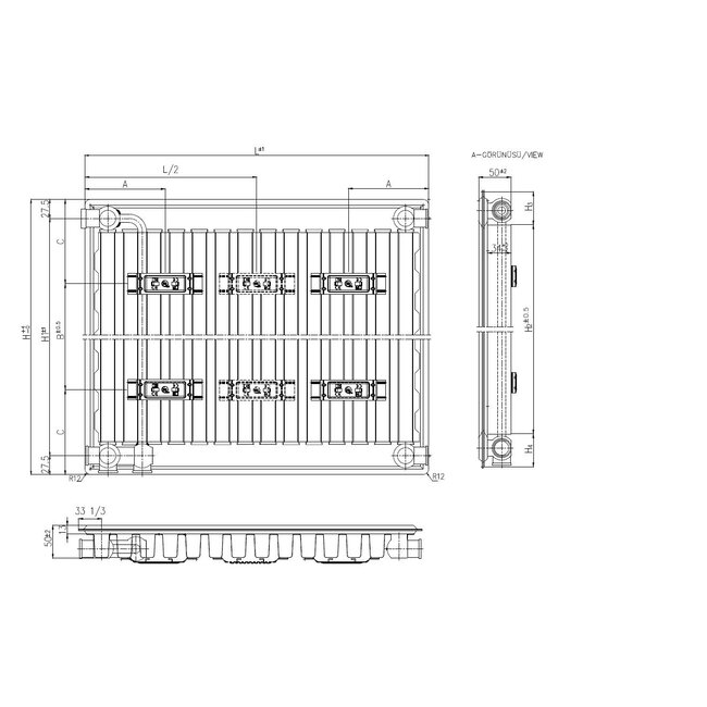 H60 x B260 T11 - Paneelradiator C6 vlakke voorzijde Mat Zwart