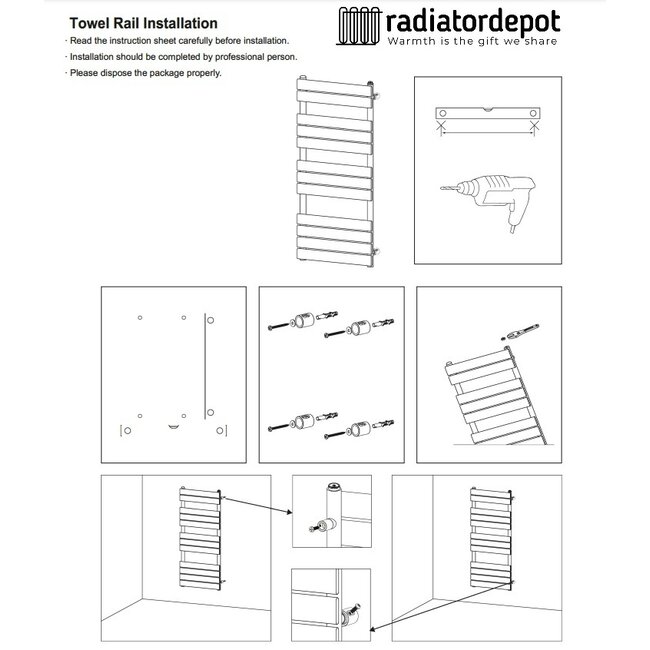 Handdoek Radiator - Midden Aansluiting - 160x50 - Zwart