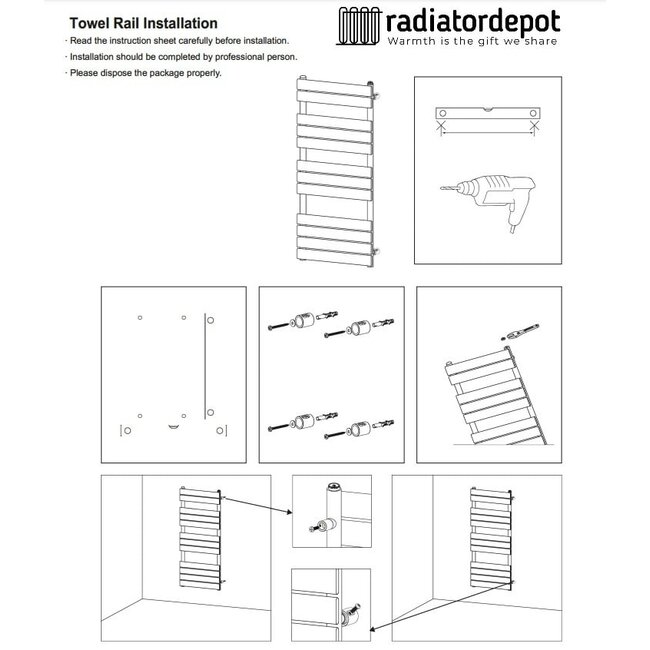 Handdoek Radiator - Midden Aansluiting - 160x50 - Wit