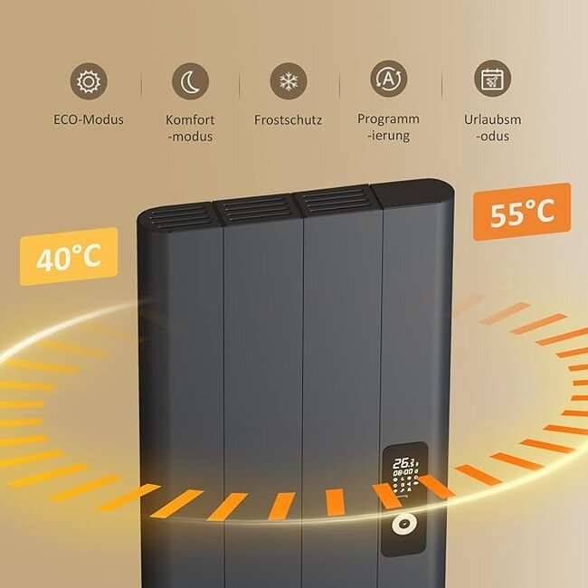 elektrische designradiator verticaal H160 x B54 cm - Zwart 2000 Watt