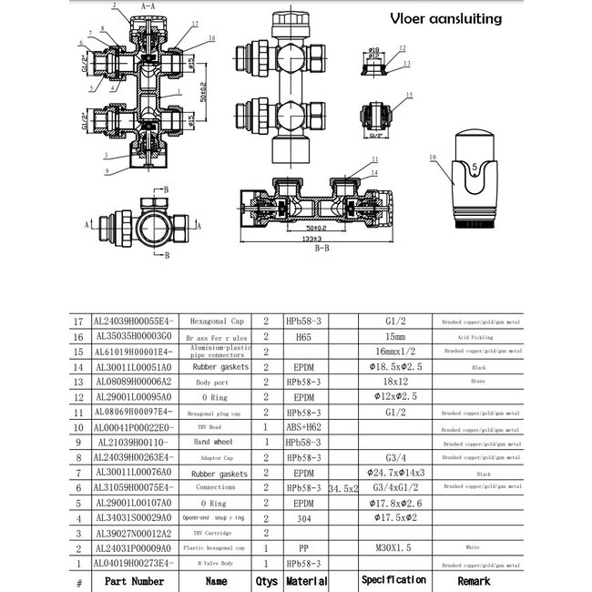 Thermostatisch Multi blok set 16 mm - Geborsteld Koper