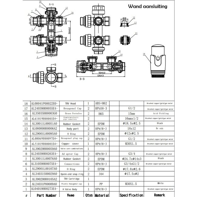Thermostatisch Multi blok set 16 mm - Gun metal