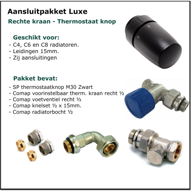Set 3 - Zij Aansluitset Recht - Luxe - Zwart