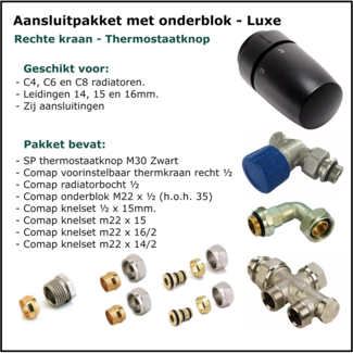 Isorad Set 8 - Aansluitset Recht - Onderblok - Luxe - Zwart