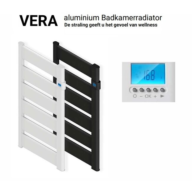 Vera - aluminium badkamerradiator H70 x B50 cm 500 Watt Wit